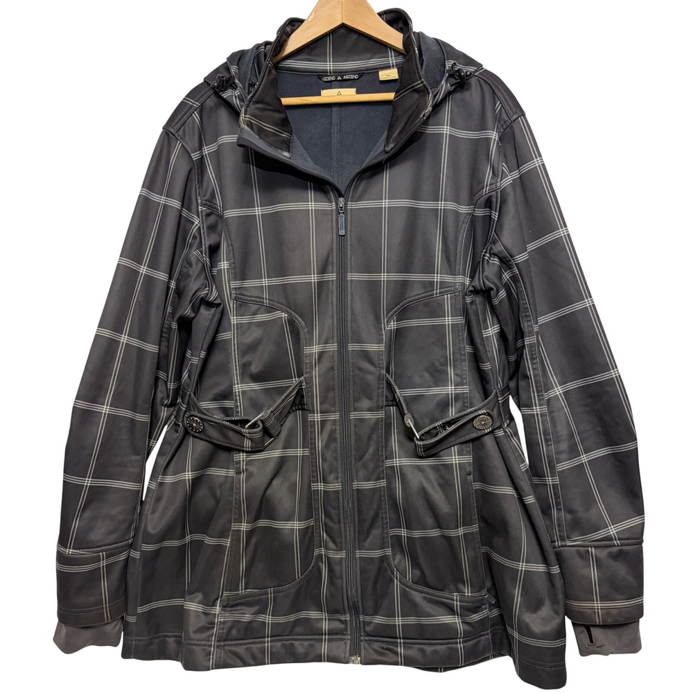 Ascend Softshell Jacket Women XXL Black Plaid Excellent Hooded Fleece Lined